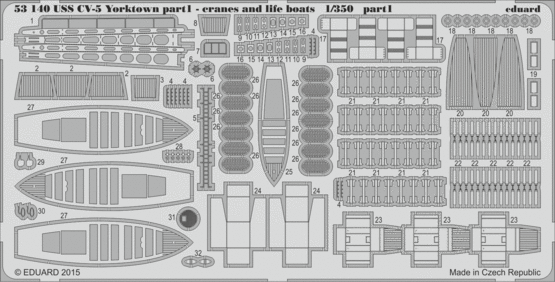 USS CV-5 Yorktown part 1 cranes &amp; life boats 1/350  - 1