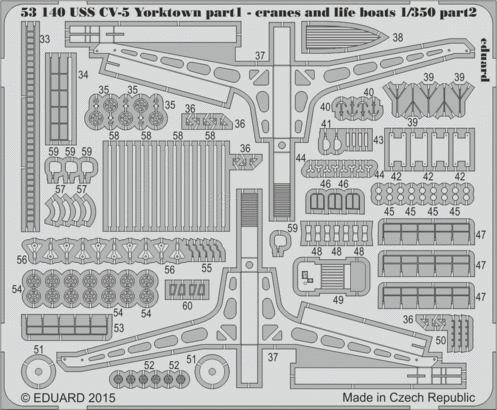 USS CV-5 Yorktown part 1 cranes &amp; life boats 1/350  - 2