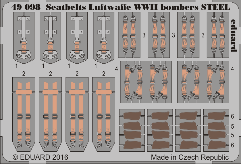 Eduard 1/48 FE812 Colour Steel Etch WW2 Luftwaffe Fighter Seatbelts 