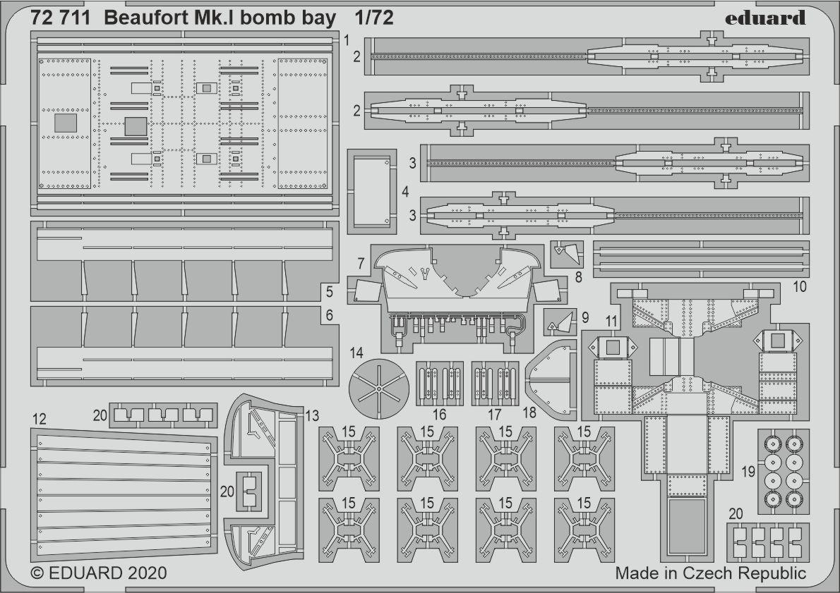 Eduard 1/72 Beaufort Mk.I bomb bay Detail Kit For Airfix EDK72711 