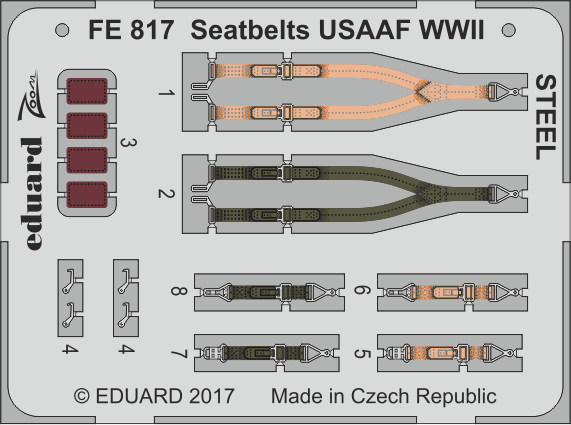 Eduard 1/72 WWII USAAF Seatbelts Steel, 1 Photo-Etched Sheet 