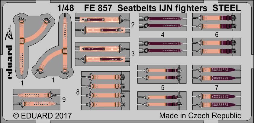 Eduard 1/48 FE812 Colour Steel Etch WW2 Luftwaffe Fighter Seatbelts 