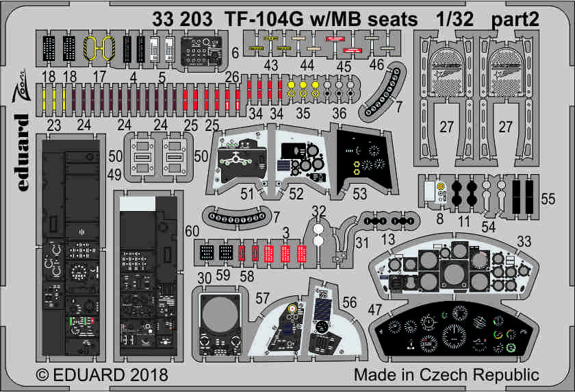 Eduard 1:32 F-104 G Seatbelts for Italeri Color PE Detail Set #32805 