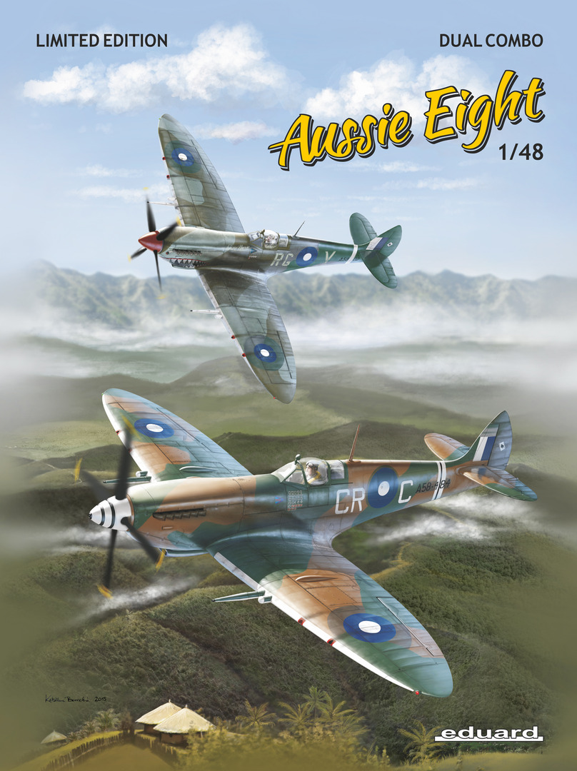 1 - Eduard Spitfire-kavalkad, Aussie Eight #1 klar, Aussie Eight #2 NY!, Bonus: Airfix Spitfire XII 1188
